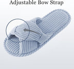 Evshine Summer House Slippers for Women Corduroy Cross Bow Indoor Slippers Open - Image 3