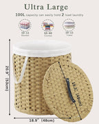 Laundry Hamper with Lid Wicker Laundry Hamper Round 26.5 Gal Laundry Basket - Image 4