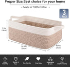 OIAHOMY 3 Pack Storage Baskets for Organizing, Woven Cotton Rope Basket for - Image 3