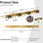 Mop Broom Holder Wall Mount, 2 Packs Gold Stainless Steel Tool Storage Organizer - Image 2