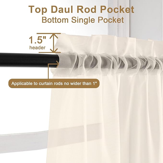 Chyhomenyc Cream Sheer Curtains 78 Inches Long 2 Panels Set - Image 5