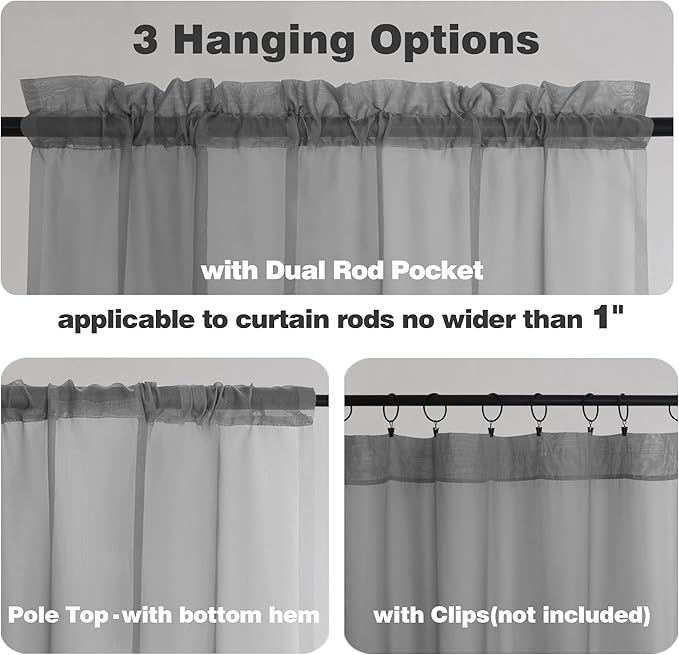 Chyhomenyc Voile Sheer Window Curtain Panels 54 Inch Long, Top Dual Rod Pockets - Image 3