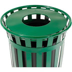 Global Industrial 36 Gallon Outdoor Slatted Steel Round Trash Can - Image 4