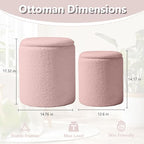 Boucle Round Ottoman with Storage Set of 2, Small Foot Stool Ottoman - Image 3