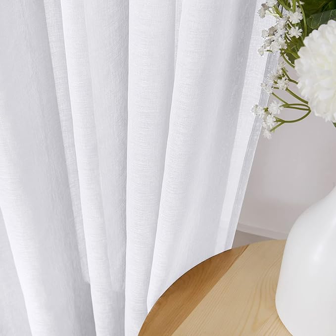 Tollpiz Sheer Curtain Linen Textured Living Room Curtains Sheer Light Filtering - Image 3