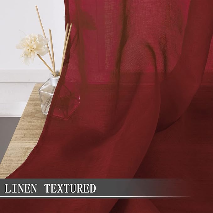 Tollpiz Short Sheer Curtain Living Room Linen Textured Curtains Sheer Light - Image 2