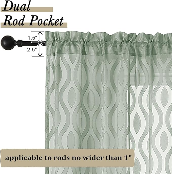 Aiyufeng Sheer Green Curtains 84 Inches Long 2 Panels, Modern Airy Light - Image 4