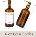 Emerson Essentials Glass Soap Bottle Dispensers, 2 Pack, Stainless-Steel Pumps - Image 3
