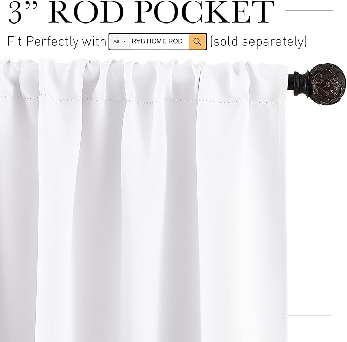 RYB HOME White Kitchen Curtains 30 inch Tier Curtain Treatment - Image 2