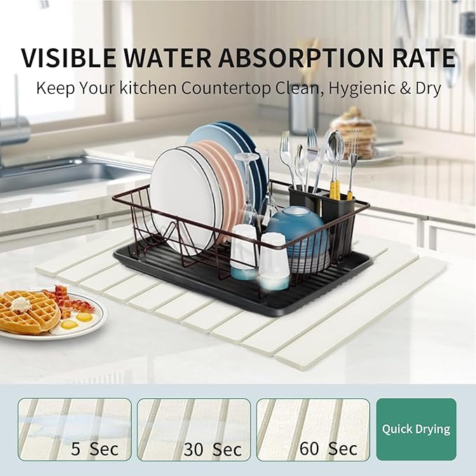 Stone Drying Mat for Kitchen Counter, Collapsible Dish Drying Mat, Fast Drying - Image 6