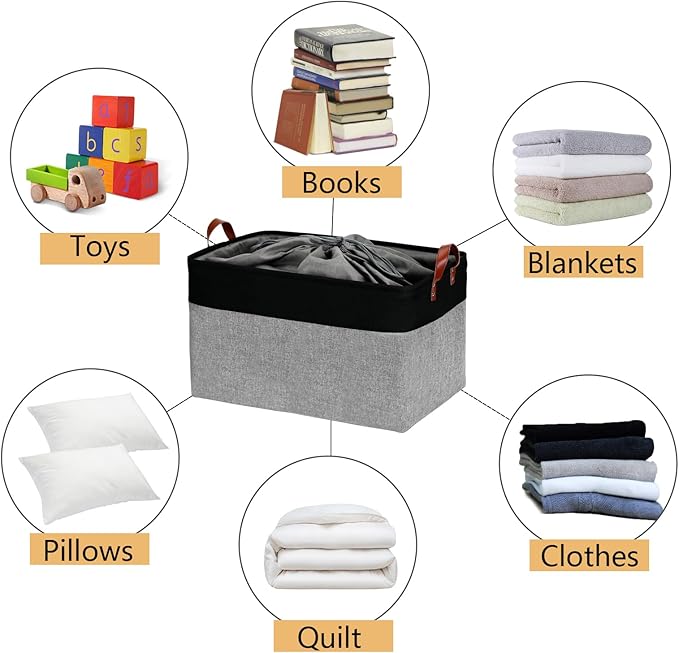 DULLEMELO Extra Large Canvas Fabric Storage Basket, 70L Foldable Closet Storage - Image 7