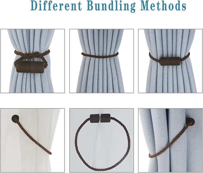 Magnetic Curtain Tiebacks 6 Pack Coffee Curtain Rope Tieback Curtain Holders - Image 4