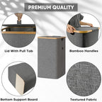 BALEINE Laundry Hamper with Lid, Tall Laundry Baskets with Bamboo Pull Handles - Image 2