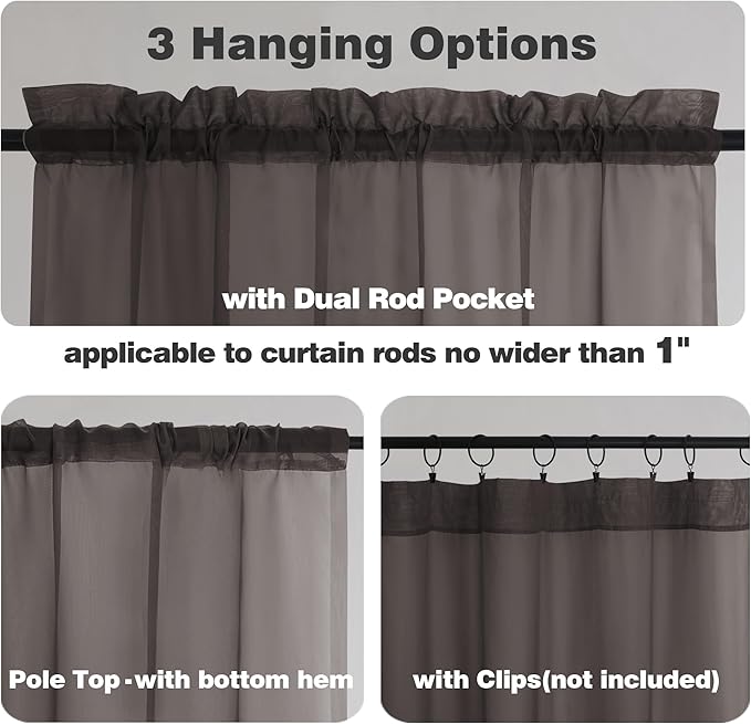Chyhomenyc Sheer Chocolate Brown Tier Curtains 24 Inch Length, Small Window - Image 3