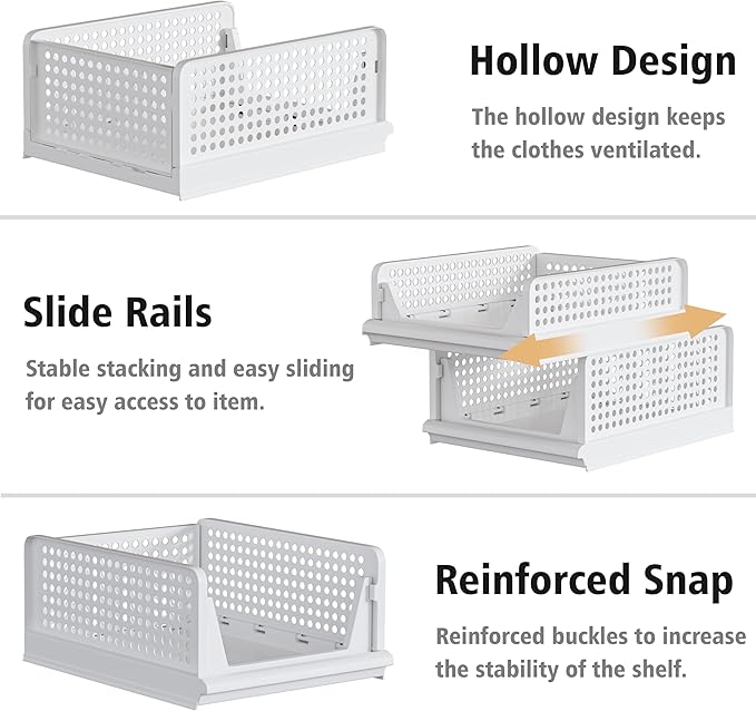 Proarea 5 Pack Stackable Plastic Storage Basket Closet Organizer Bin Foldable - Image 6