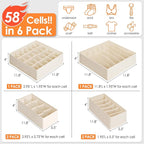 6 Pack Sock Underwear Drawer Organizer Dividers, 58 Cell Foldable Fabric - Image 4