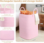 Laundry Basket, Woven Cotton Rope Laundry Hamper, 40L Versatile Storage - Image 2