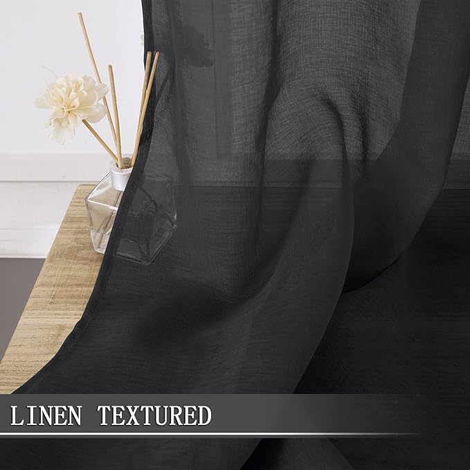 Tollpiz Short Sheer Curtains Linen Textured Bedroom Curtain Sheers Light - Image 2
