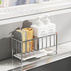 Kitchen Sink Sponge Holder, 304 Stainless Steel Soap Dispenser Caddy Organize - Image 5