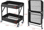 2-Tier Metal Folding Rolling Cart, Mobile Utility Cart Trolley Storage Organizer - Image 7