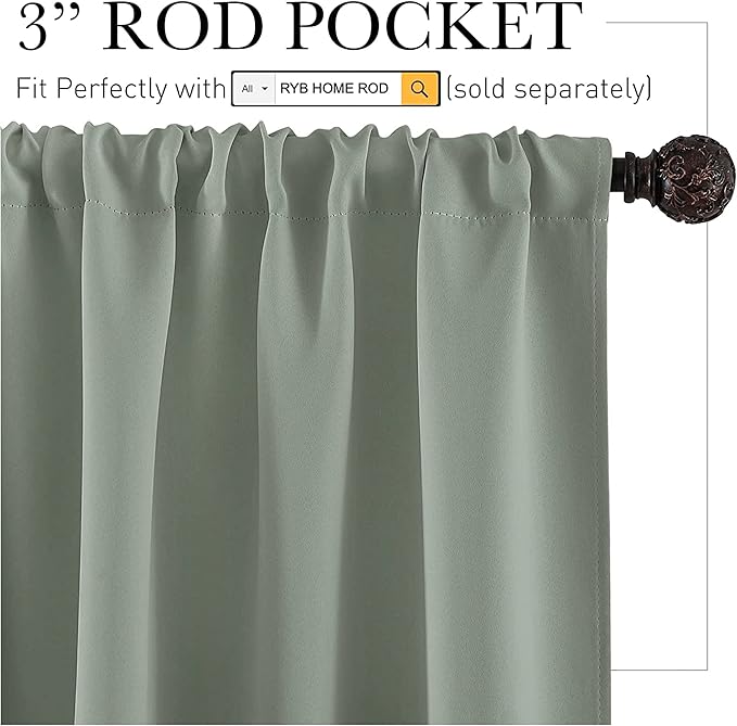 RYB HOME Bedroom Curtains Blackout - Image 2