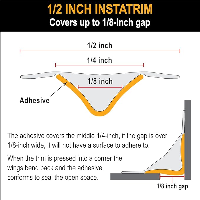 InstaTrim New & Improved Self-Adhesive Caulk Trim, 1/2" x 10', Water Resistant - Image 5