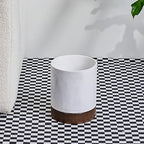 Polytree White Marble and Brown Wood Round Wastebasket, Resin Small Round - Image 6