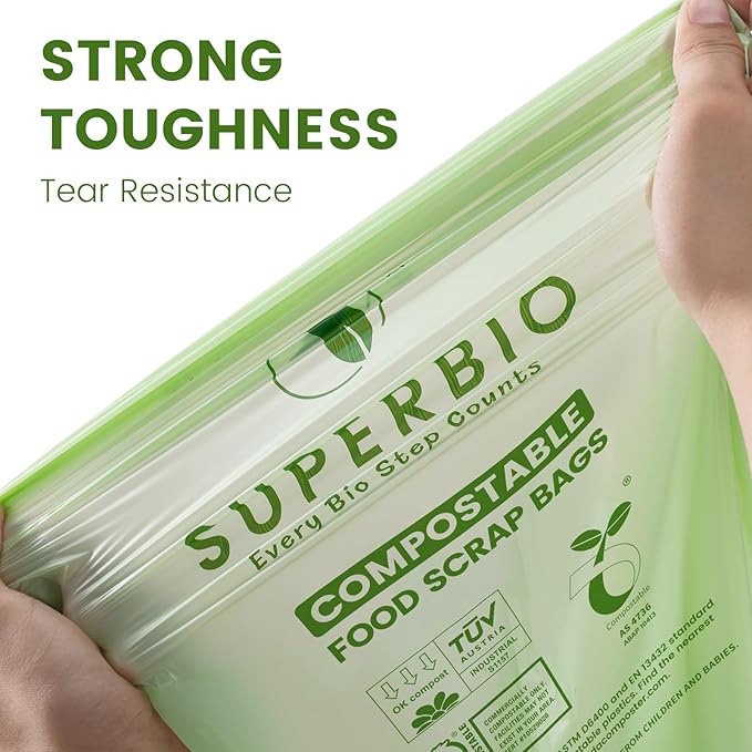 SUPERBIO 1.6 Gallon Handle Tie Compostable Food Scrap Bags, Small Compost Bags - Image 4