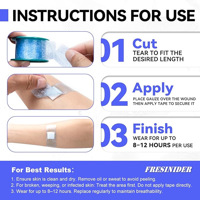 FRESINIDER Silicone Medical Tape – 1" x 5 Yard Blue 4 Rolls, Waterproof & - Image 4