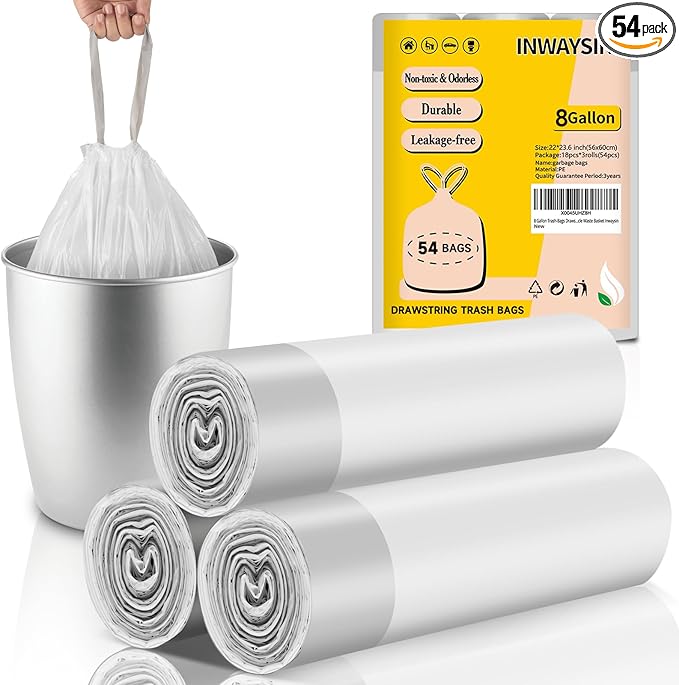 8 Gallon Trash-Bags Drawstring Kitchen-Garbage-Bag Unscented by Inwaysin