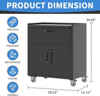 Metal Storage Cabinet with Wheels, Lockable Garage Cabinet with 2 Doors and 1 - Image 3