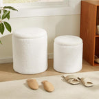 Boucle Round Ottoman with Storage Set of 2, Small Foot Stool Ottoman - Image 9