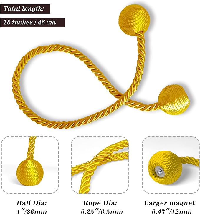 Hion Magnetic Curtain Tiebacks Golden 2pcs, Curtain Tiebacks Buckles Holdbacks - Image 2