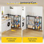 Broom Holder with Cleaning Supplies Organizer, Movable Broom Closet Storage - Image 4