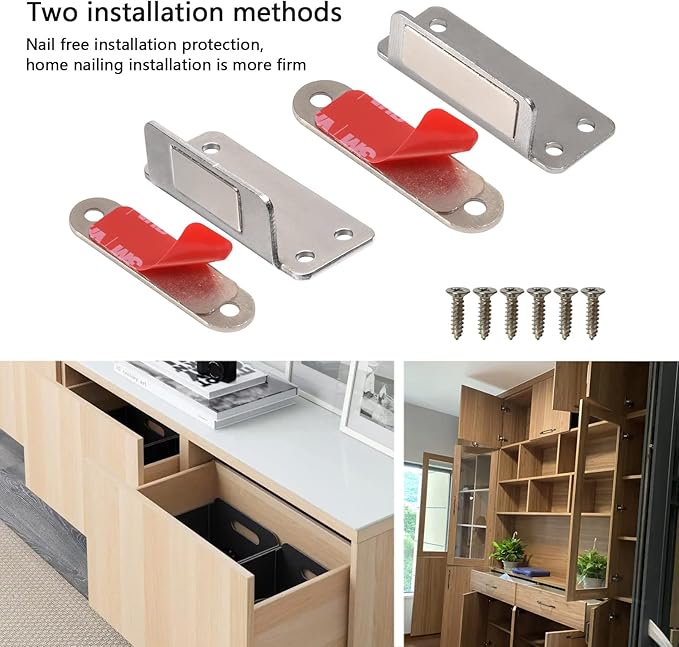 Mousike Double Magnetic Door Catch，60lb Stainless Steel Cabinet Door Magnets - Image 4