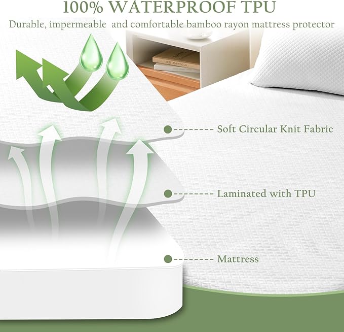 100% Waterproof Twin XL Mattress Protector, Breathable Bamboo Rayon Mattress - Image 4