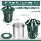 Round Heavy Duty Outdoor Trash Can, Large Metal Slatted Garbage Can - Image 7