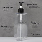 Segbeauty Clear Square Shampoo Bottles, 500ml Empty Reusable Bathroom Shower - Image 3
