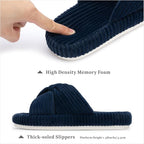 Chantomoo Slippers for Women Memory Foam House Bedroom Corduroy Bow Crossbands - Image 2