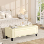 48.8" Storage Ottoman Bench Cream White | Faux Leather Bedroom Bench by Akmakm