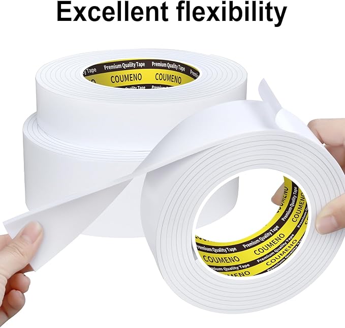 2 Pack Single-Sided Adhesive White Foam Tape 1.2inX16.4FT Single-Sided Sealing - Image 3