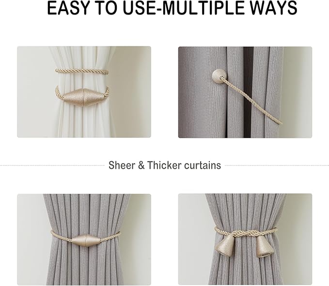 Magnetic Curtain Tiebacks 6 Pack Outdoor Rope Curtain Tie Backs Decorative - Image 5