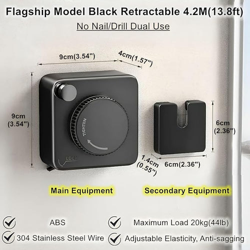 13.8ft Retractable Clothesline, Non-sag Clothesline, Indoor & Outdoor Heavy - Image 2
