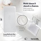 homerella® Bathtub Mat Non Slip 35x16, Incl. Hooks - Image 3