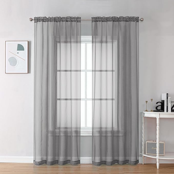 Chyhomenyc Charcoal Grey Sheer Curtains 78 Inches Long 2 Panels Set by Chyhomenyc
