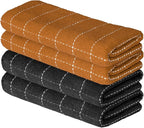 Artoid Mode Checkered Designed Cotton Black Caramel Terry Kitchen Dish Towels by ArtoidMode