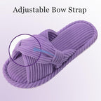 Evshine Summer House Slippers for Women Corduroy Cross Bow Indoor Slippers Open - Image 3