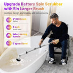 6000mAh Battery Electric Spin Scrubber 5inch Large Brush, Zordin Best Power - Image 4