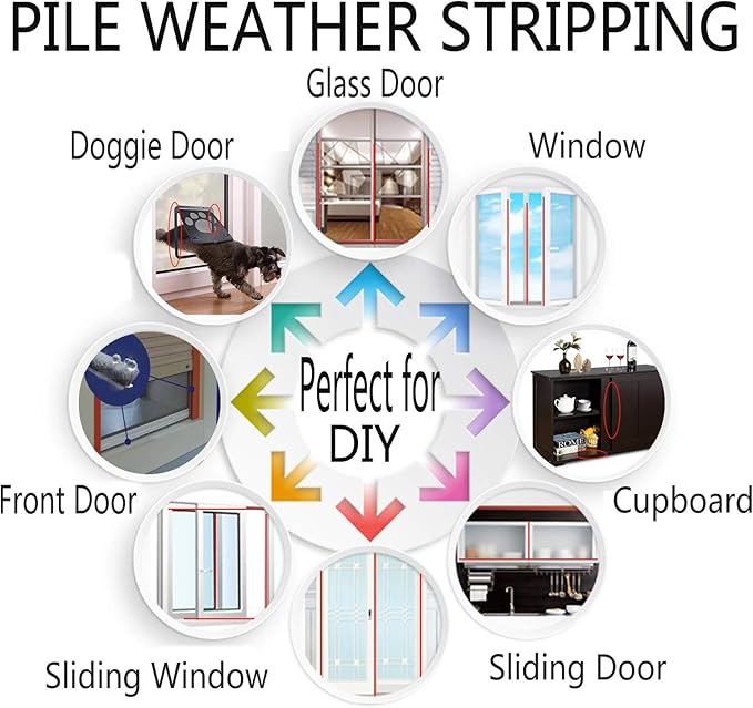 Weather Stripping Brush for Sliding Windows/Doors Frame Side, Pile Self - Image 6