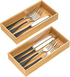 Silverware Tray for Drawer, Stackable Kitchen Bamboo Drawer Organizer 12" x 6" by VeyFey